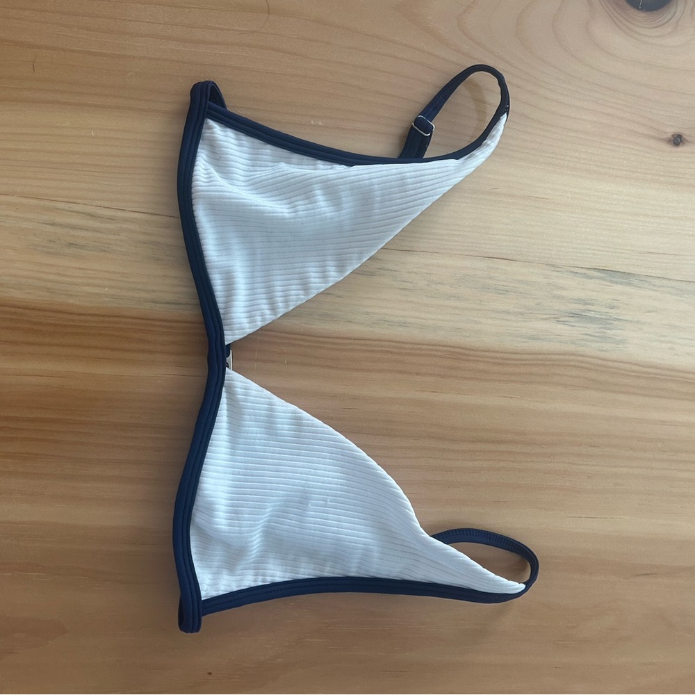 Classic White and navy blue tj swim Bikini Top